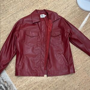 Princess Polly Red/Burgundy Faux Leather Jacket- oversized